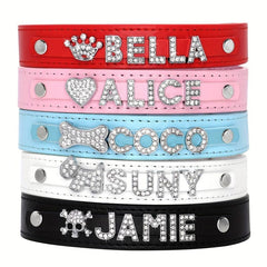 Personalized PU Leather Dog Collar with Rhinestone Heart, Star, ID Collars