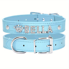 Personalized PU Leather Dog Collar with Rhinestone Heart, Star, ID Collars