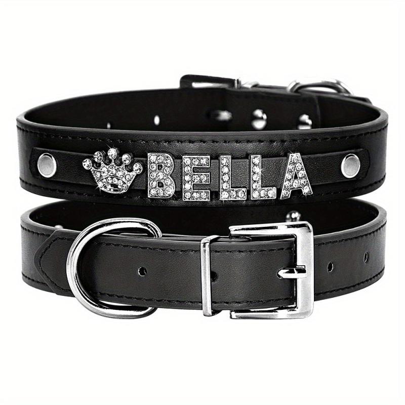 Personalized PU Leather Dog Collar with Rhinestone Heart, Star, ID Collars