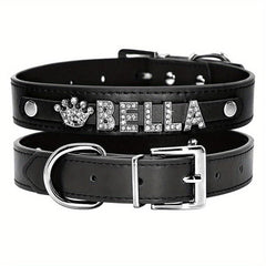 Personalized PU Leather Dog Collar with Rhinestone Heart, Star, ID Collars