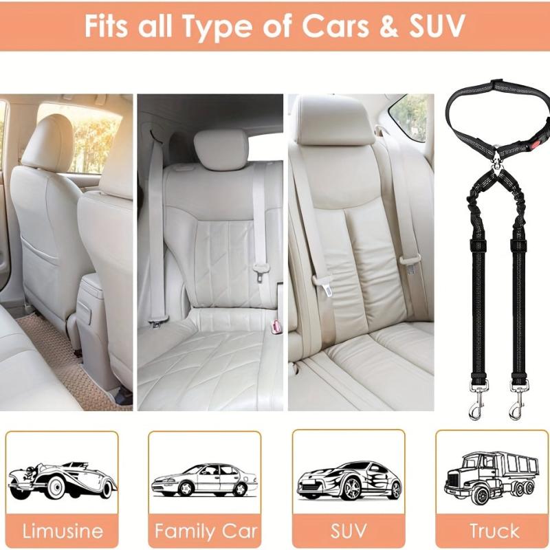 Dual Dog Seat Belt Headrest Restraint for Safe Travel
