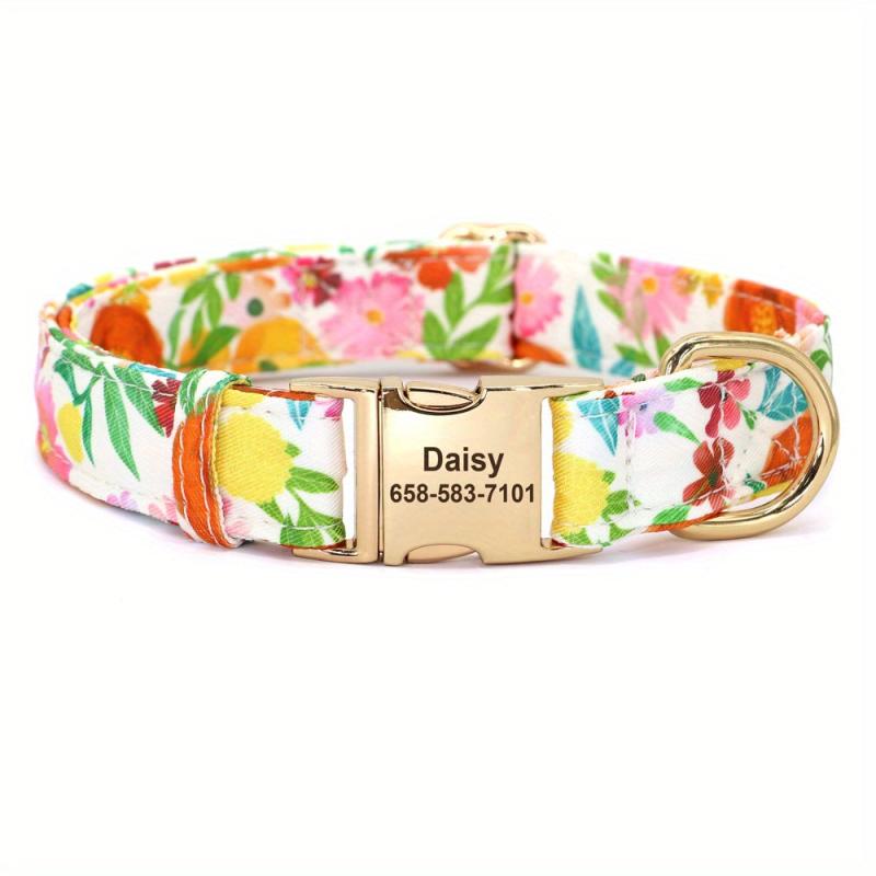 Personalized Dog Collar with Flower & Bee for Small & Large Dogs