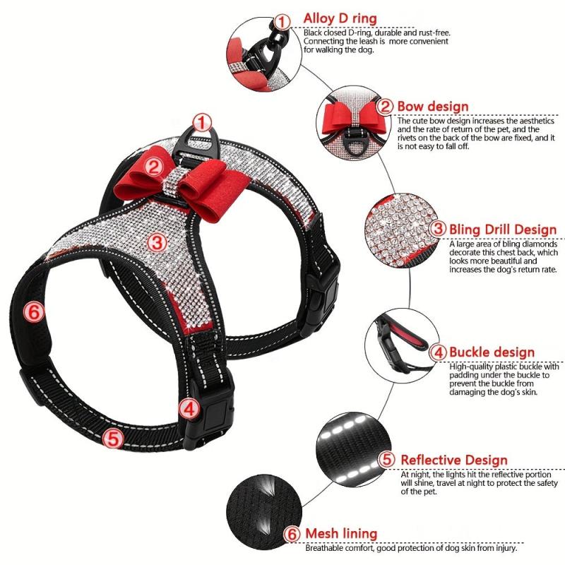 Reflective Rhinestone Dog Harness for Small and Medium Dogs
