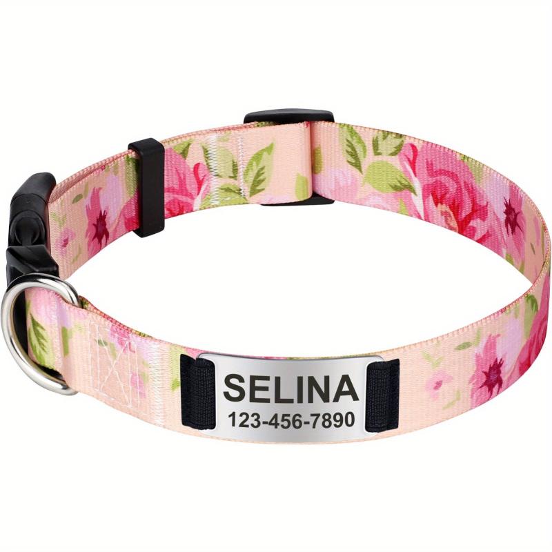 Custom Boho Floral Dog Collar w/ Slide On Name Plate