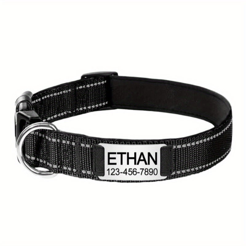 Reflective Dog Collars with Engraved Name Plate