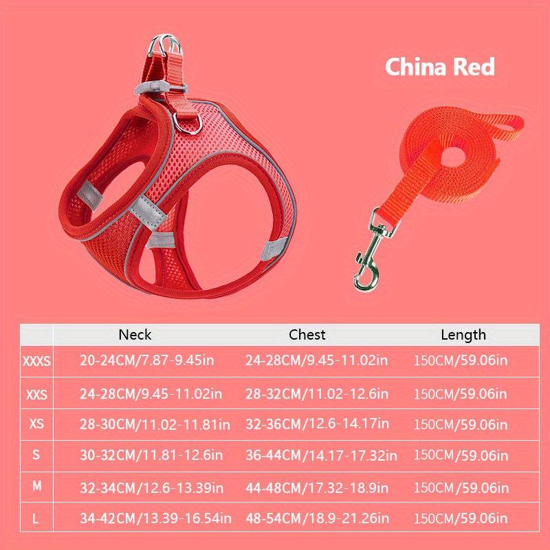 Adjustable Mesh Dog Harness Set Reflective Strip