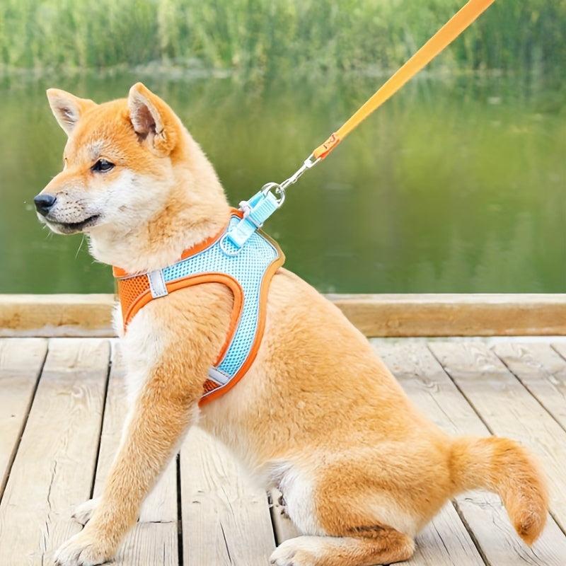 Adjustable Mesh Dog Harness Set Reflective Strip