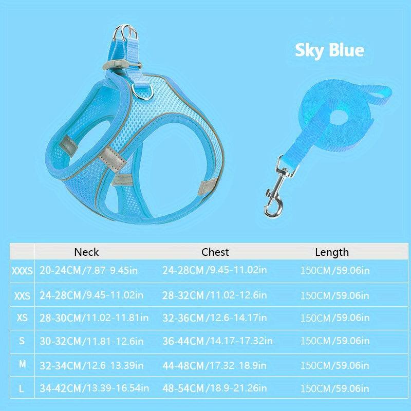 Adjustable Mesh Dog Harness Set Reflective Strip
