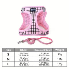 Adjustable Reflective Dog Harness with Traction Rope for Small Pets