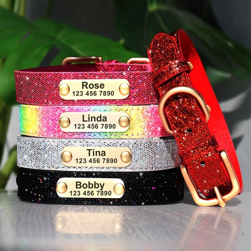 Sparkling Anti Lost Dog Collar with Customizable Name Tag - Adjustable