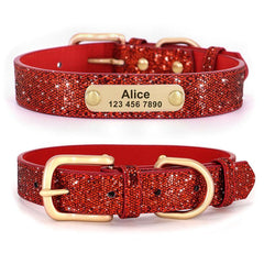 Sparkling Anti Lost Dog Collar with Customizable Name Tag - Adjustable