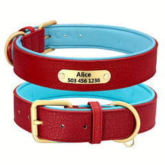 Personalized Litchi Pattern Leather Dog Collar with Engraved Plate