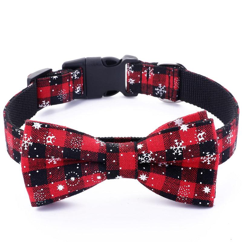 Christmas Dog Collar Plaid Snowflake Pattern Adjustable Bow Tie Collar