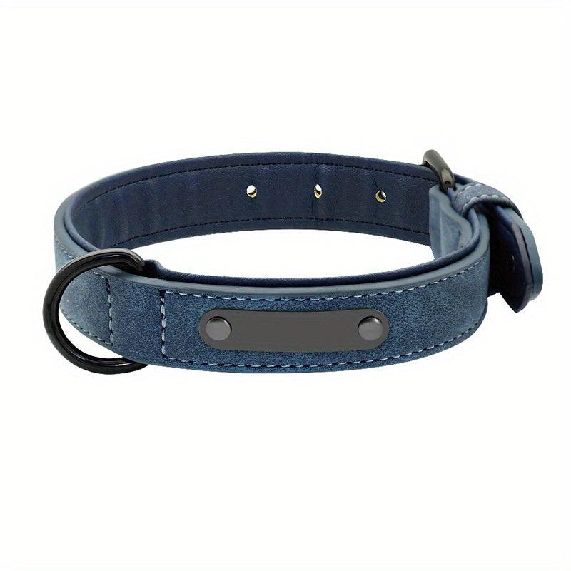 Personalized Leather Dog Collar with Nameplate - Adjustable & Stylish