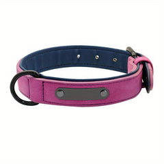 Personalized Leather Dog Collar with Nameplate - Adjustable & Stylish
