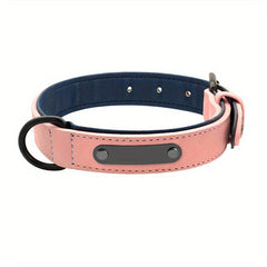 Personalized Leather Dog Collar with Nameplate - Adjustable & Stylish