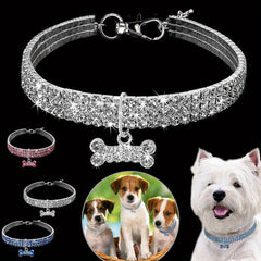 Sparkling Rhinestone Bone Pendant Pet Collar