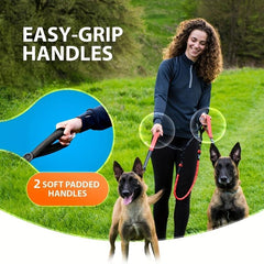 Dual Handle Double Dog Leash No Tangle Bungee Coupler Reflective Rope