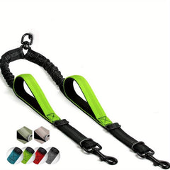 Dual Handle Double Dog Leash No Tangle Bungee Coupler Reflective Rope