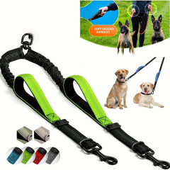 Dual Handle Double Dog Leash No Tangle Bungee Coupler Reflective Rope