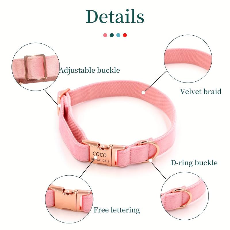 Velvet Dog Collar Rose Golden Metal Buckle Quick Release
