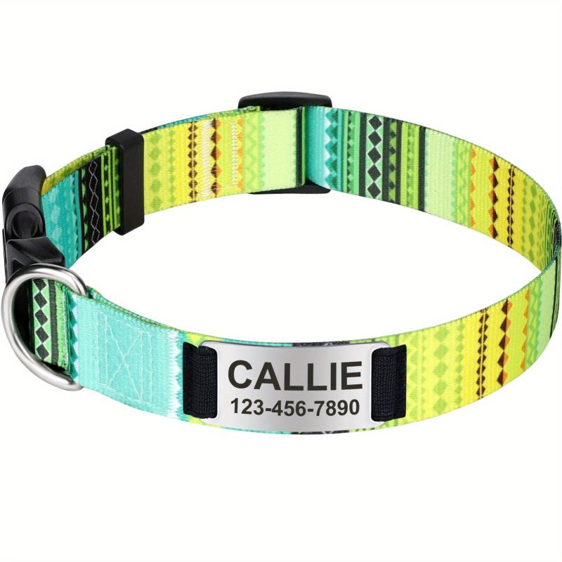 Boho Geometric Dog Collar Custom Engraved Name Plate