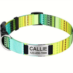 Boho Geometric Dog Collar Custom Engraved Name Plate