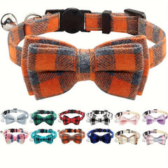 JOYTALE Plaid Cat Collars With Bow Tie Adjustable Comfortable Collar