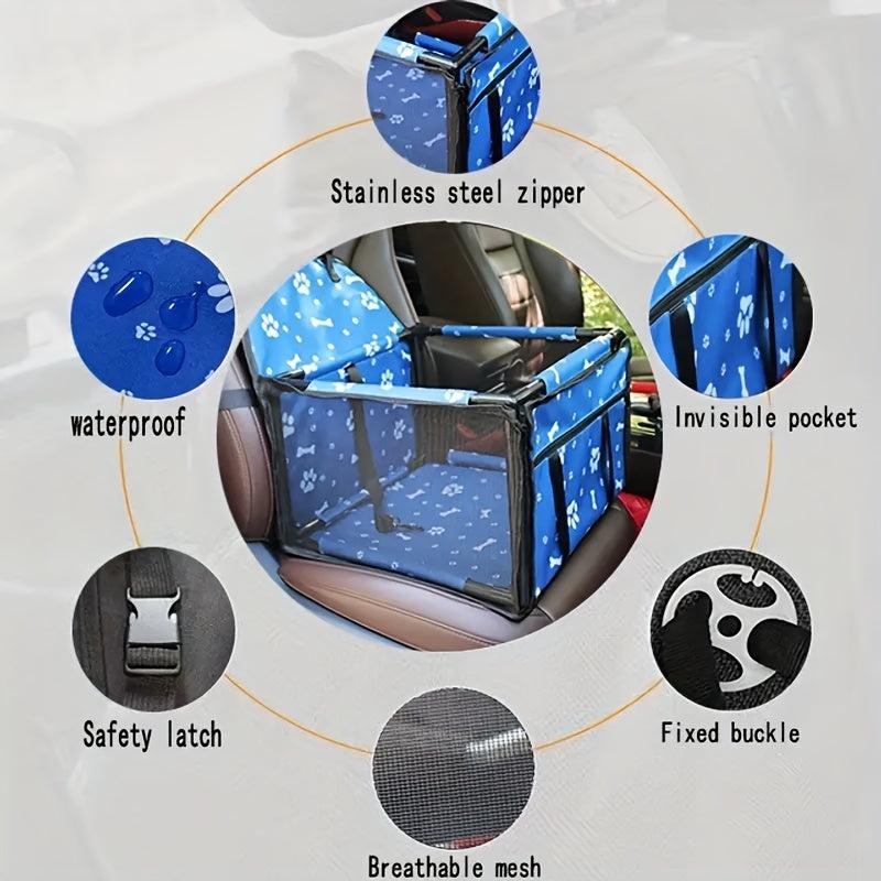 Dog Car Seat Booster for Travel Safety - Foldable with Waterproof Pad & Mesh