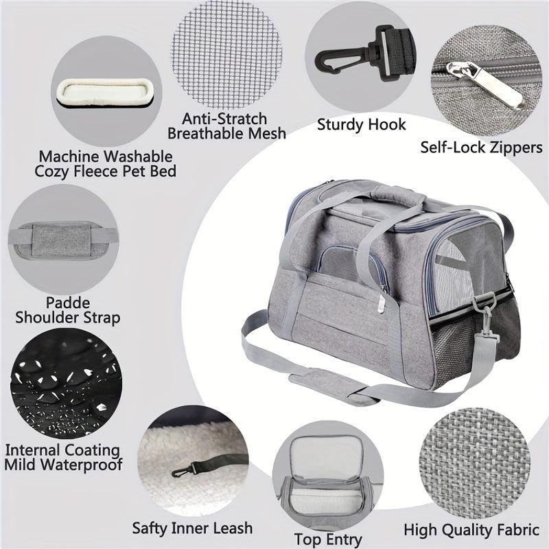 Portable Pet Carrier Bag with Plush Mat for Small Dogs and Cats
