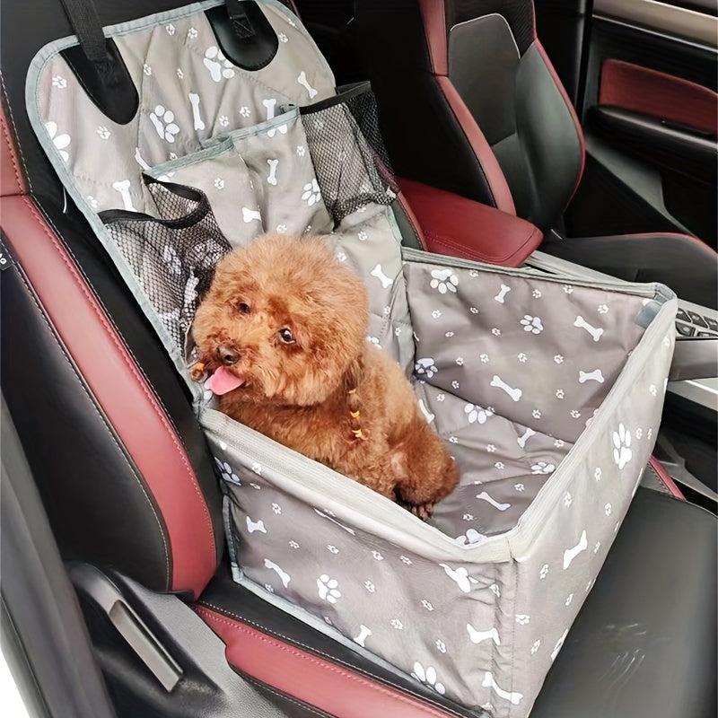 Foldable Cat Carrier w/ Seat Belt Grey Patterned Travel Bag for Front Car Seat