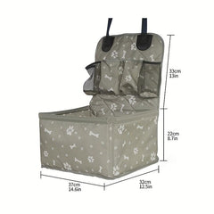 Foldable Cat Carrier w/ Seat Belt Grey Patterned Travel Bag for Front Car Seat