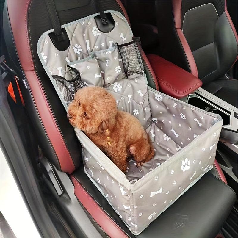 Foldable Cat Carrier w/ Seat Belt Grey Patterned Travel Bag for Front Car Seat