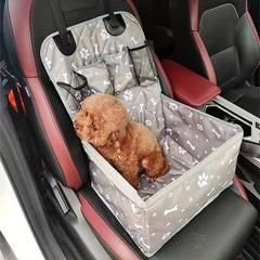 Foldable Cat Carrier w/ Seat Belt Grey Patterned Travel Bag for Front Car Seat