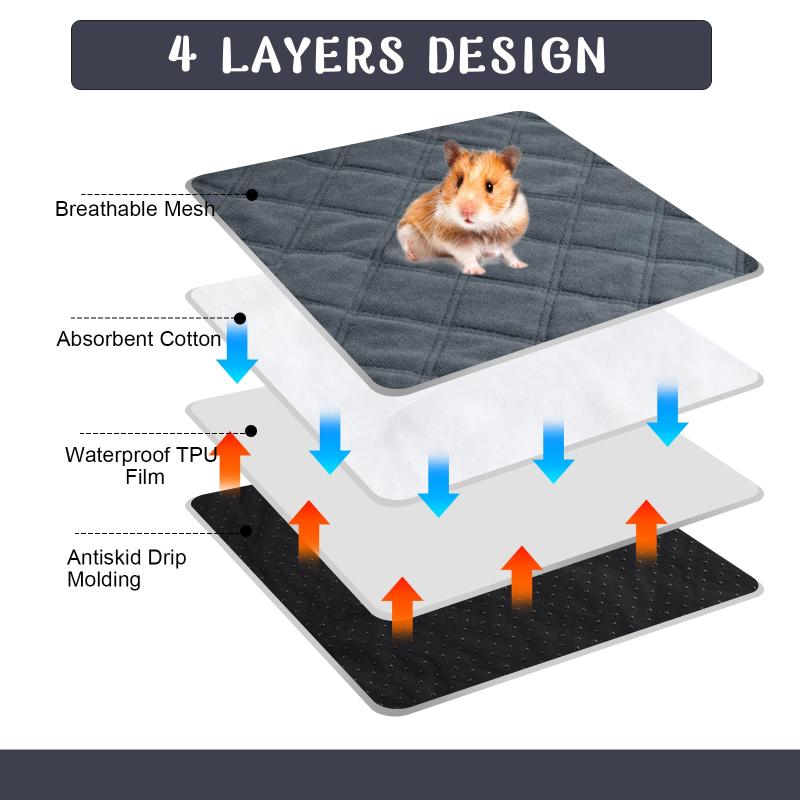 4pcs Guinea Pig Fleece Bedding Reusable Washable Pee Pad