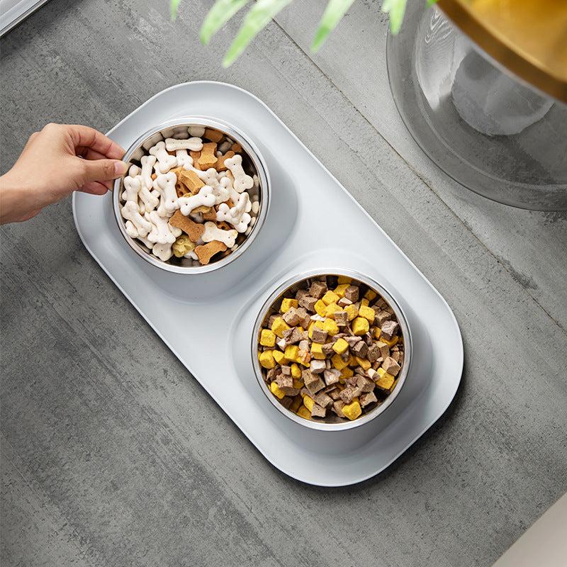 Stainless Steel Double Pet Bowls - Food & Water Set for Dog or Cat