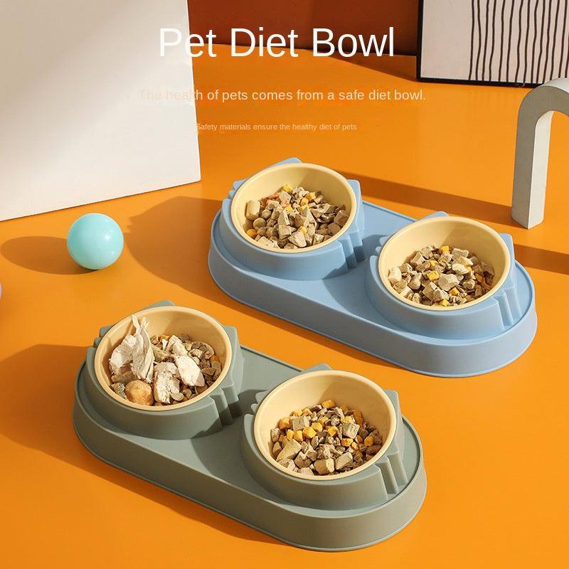 Double Bowl Pet Food Bowl with Anti Fall Design