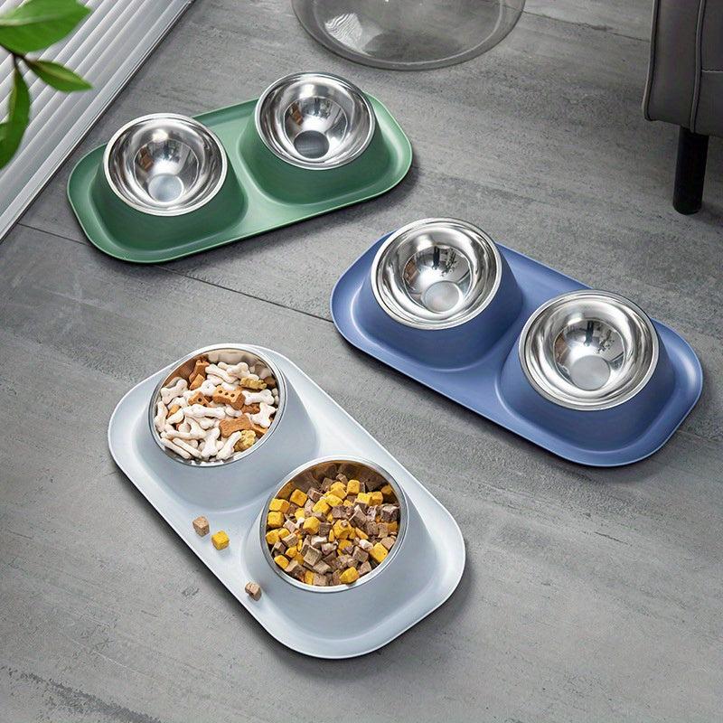 Elevated Double Pet Bowls with No Spill Mat