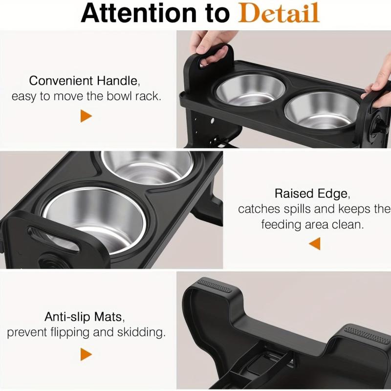 Adjustable Raised Double Pet Food Bowls for Cats & Dogs
