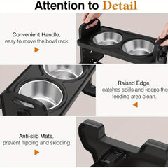 Adjustable Raised Double Pet Food Bowls for Cats & Dogs