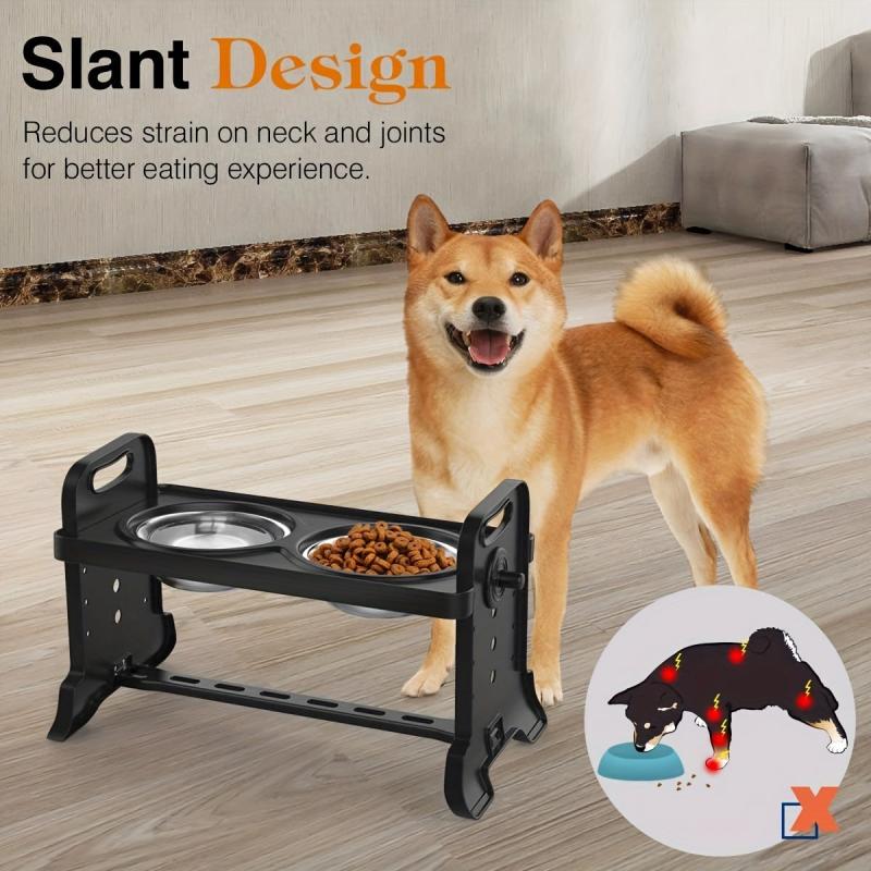 Adjustable Raised Double Pet Food Bowls for Cats & Dogs