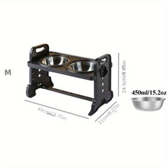 Adjustable Raised Double Pet Food Bowls for Cats & Dogs