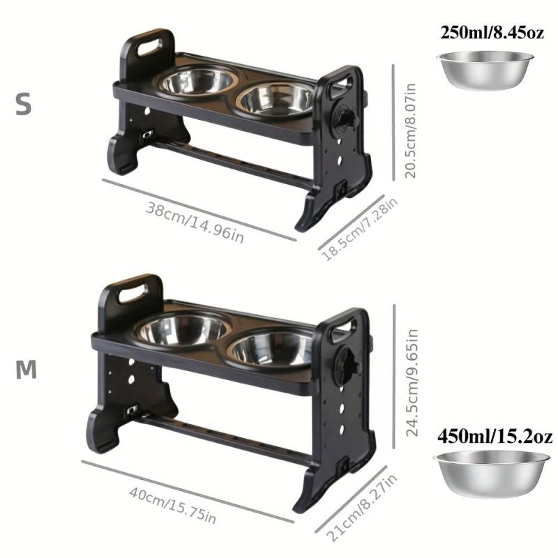 Adjustable Raised Double Pet Food Bowls for Cats & Dogs