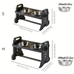 Adjustable Raised Double Pet Food Bowls for Cats & Dogs