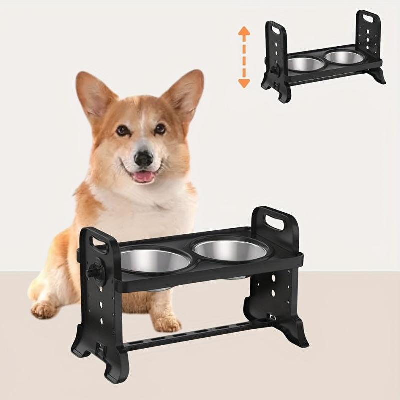 Adjustable Raised Double Pet Food Bowls for Cats & Dogs