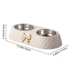 Double Bowl for Cats and Dogs with Bowknot Carved Pet Food Dish