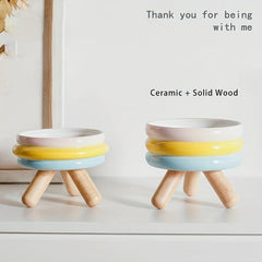Ceramic Cat Bowl on Wooden Stand - Promotes Healthy Digestion