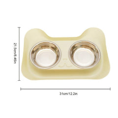 Stainless Steel Cat Double Bowl with No Spill Non-slip Mat