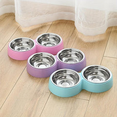 Pet Double Bowl Stainless Steel Food & Water Bowl Non-slip Stand
