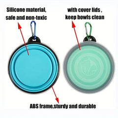 Portable Collapsible Dog Bowl with Cover - Silicone Travel Bowl with Carabiner